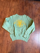VTG 60s 70s William  Marry Sweatshirt Fleece Flock Print Sz M Green Crew