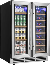 Wine and Beverage Refrigerator, Dual Zone w Glass Door Hold 21 Bottles & 88 Cans