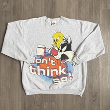 Vintage Looney Tunes Sweatshirt Womens 14W Gray Tweety Sylvester Graphic 90s