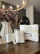 SET King Heavyweight Linen Blend Quilt White - Casaluna NEW