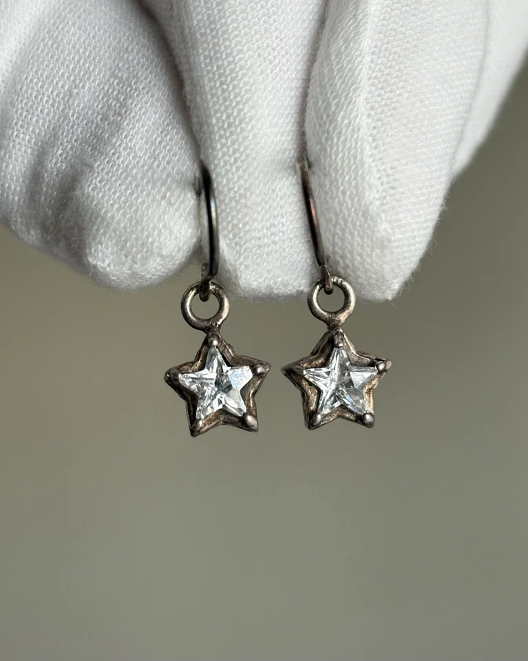 Silpada Sterling Silver CZ Star Earrings 925 Dangling 1” Drop Retired W1236 - Image 2 of 4