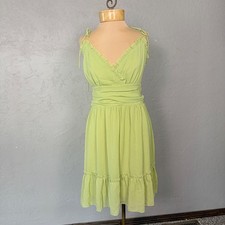 Cider Ruffle Mini Dress Womens 1XL Green Tie Shoulder Smocked Fairycore Boho