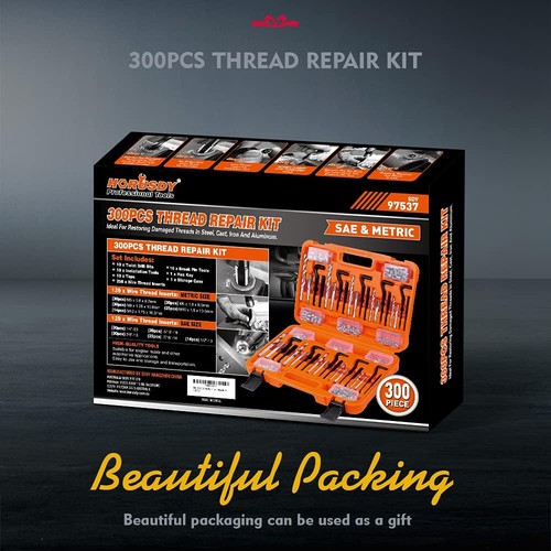 HORUSDY 300-Piece Thread Repair Kit, Metric & SAE, HSS 300Pcs and SAE - Picture 7 of 8