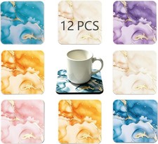 12pk Rubber Coasters Marble Pattern Non-Slip Heat Resistant Home Bar Decor