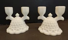 2 VINTAGE WHITE MILK GLASS HOBNAIL DIAMOND DESIGN CANDLE HOLDER 2 CANDLES EACH