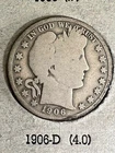 1906-D Barber Half Dollar 90% Silver Denver Mint Big US Coin Auctions NR