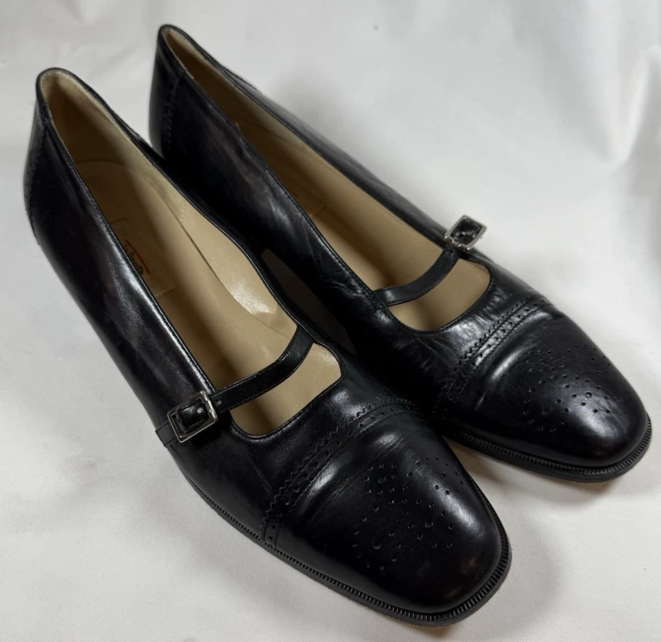 Vtg Talbots Square-Toe Leather Loafers Sz 9 M Block Heel Buckle Academia Preppy - Image 2 of 4