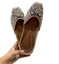 Women Punjabi jutti wedding Mojari flat ballet black design fashion US size 6-11