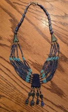 Native American Multi Strand Beaded Lapis Stone Necklace