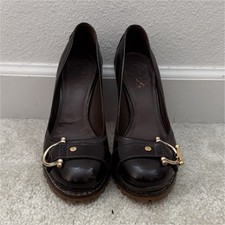 Tory Burch Brown Leather Buckle Block Heel Round Toe Pumps for Women as is 