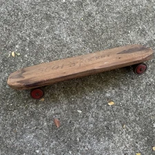Vintage 1950s Wooden Sidewalk Surfboard Skateboard Metal Skate Wheels Handmade
