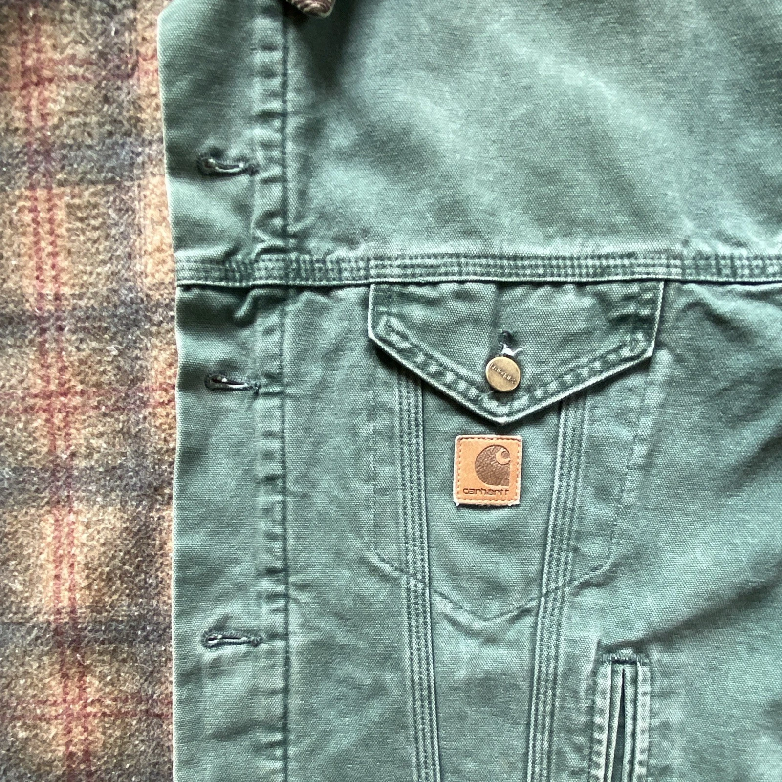 VTG 90s Carhartt JB0694 Blanket Lined Hunter Green Workwear Trucker Jacket XL image 5