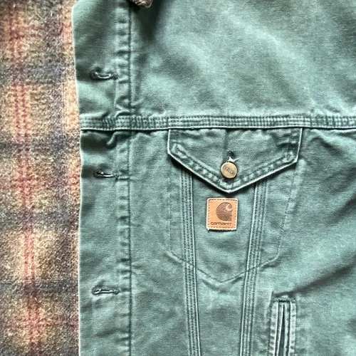 VTG 90s Carhartt JB0694 Blanket Lined Hunter Green Workwear Trucker Jacket XL image 5