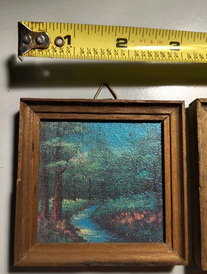 Small Hand Painted Framed Forrest Painting Vintage 3