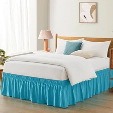 Teal Adjustable Bed Skirt for Full & Queen Size Bed - with 14 Inch Tailored Drop