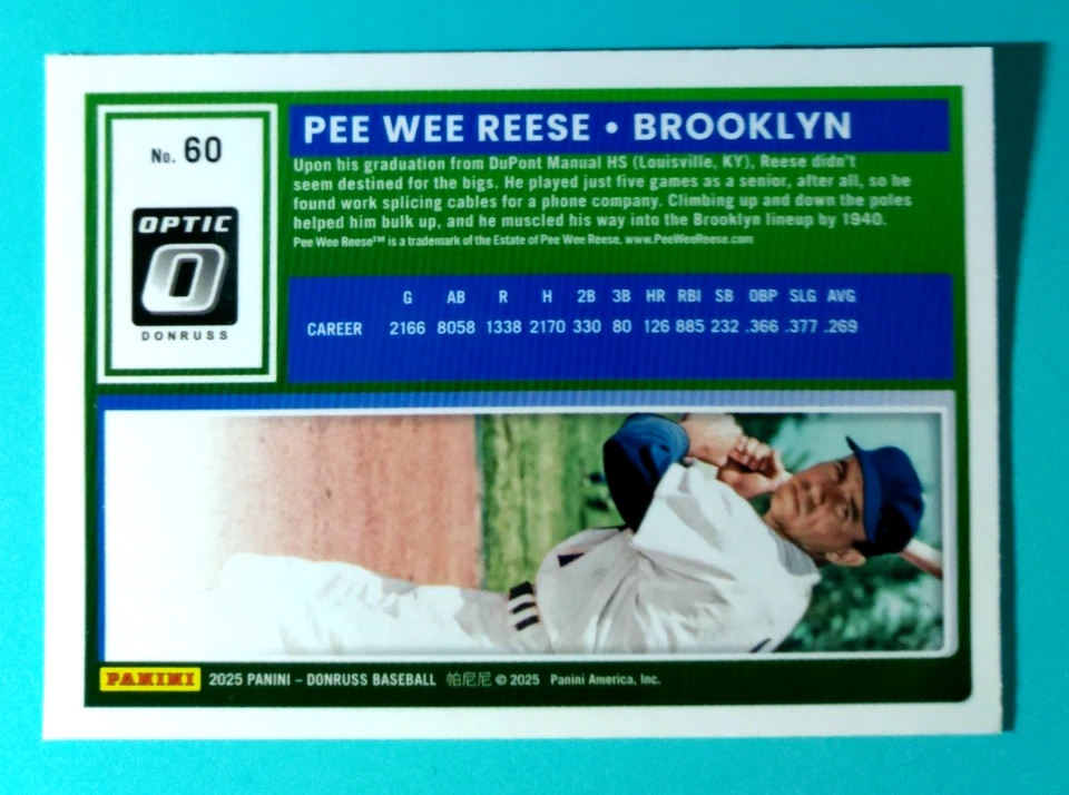 2025 DONRUSS BASEBALL  *** Pee Wee Reese: OPTIC  *** #60 - Image 2 of 2