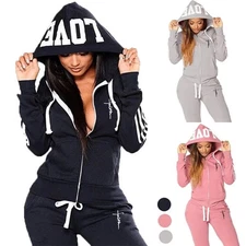 Womens Fashion Hoodie + Sweatpants 2-piece Sweat Suits Tracksuits Hooded Jogging