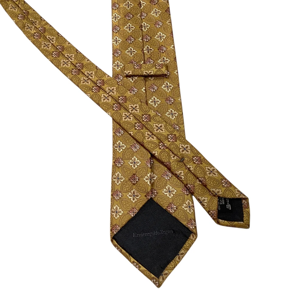 Corbata para hombre ERMENEGILDO ZEGNA 100 % seda ITALIA lujo geométrica dorada/marrón usada en excelente estado Foto 3 de 3