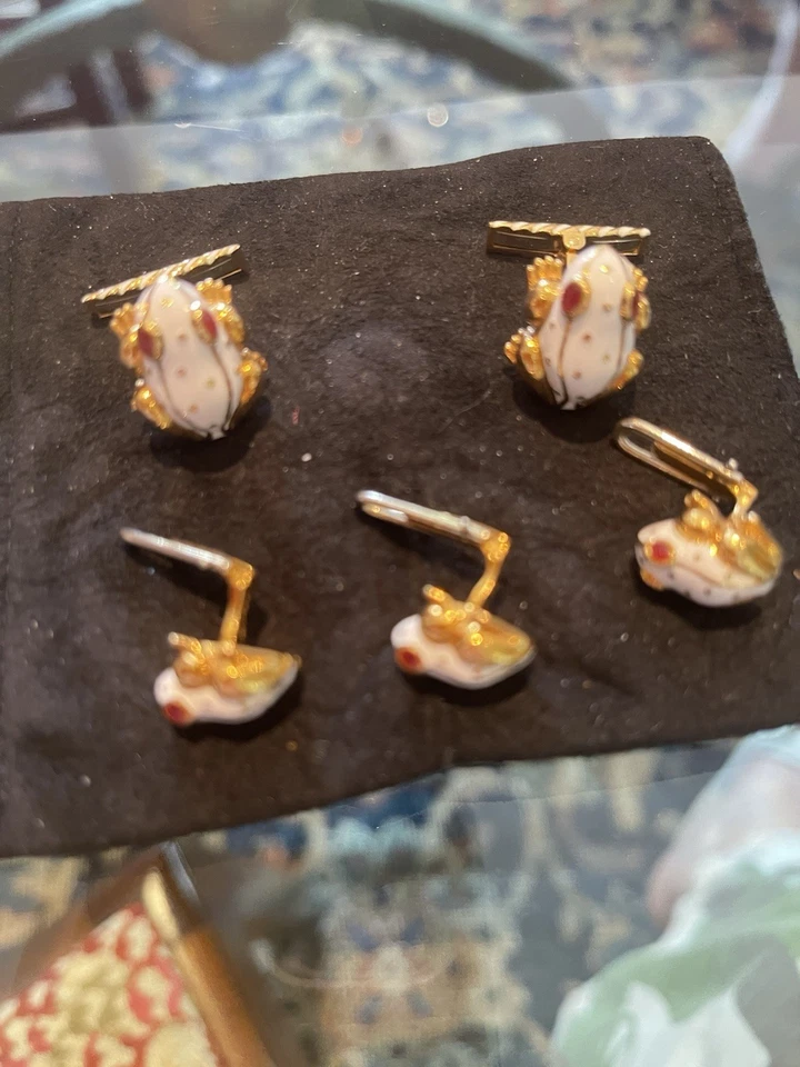 David Webb White Enamel With Ruby  Dress Set - Image 2 of 2