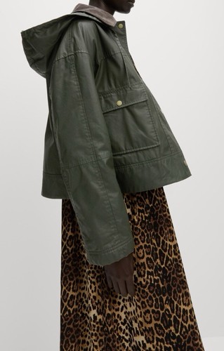 M&S Collection Waxed Hooded Short Jacket Detachable Hood Size 14 BNWT