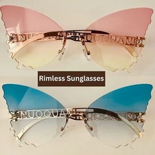 Butterfly Rimless Sunglasses Women Oversized Steampunk Sunglasses Vintage Eyewea