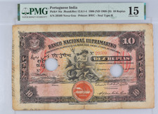 Extremely rare banknote from Nova Goa 10 rupia 1906 seal 1, only one in PMG!