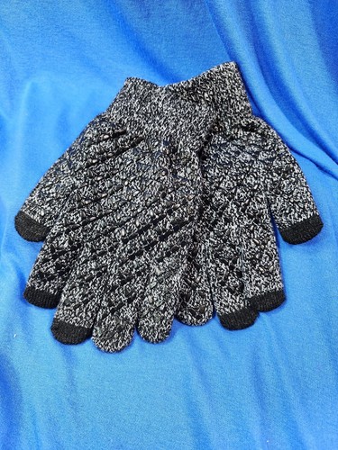 Women's New Touchscreen Black Gray Gloves & Black Ear Warmers Behind The Head - Picture 7 of 8