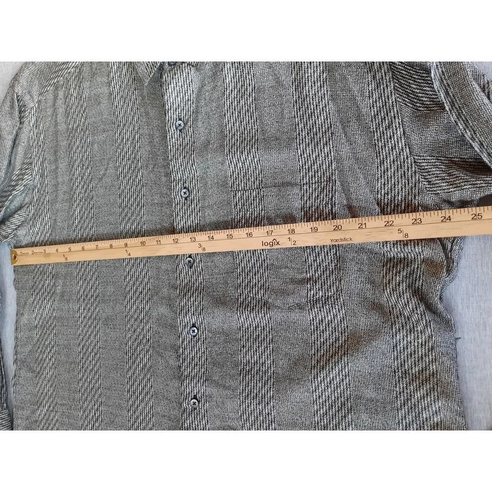 Vntg Metropolitan Men Large Herringbone Button Shirt Gray Long Sleeve Pure Rayon - Image 4 of 4