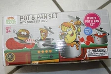 23 Pcs Children Kids Pots & Pans,Spatulas Forks+ w/ Dinner Set for 2 Play Dishes