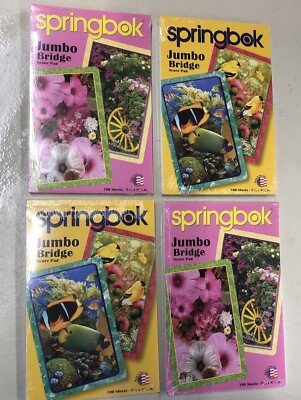 4 Brand New Springbok Jumbo Bridge Score Pads Flower/Fish/Bird Print 400 In All