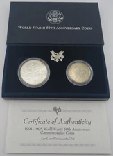 1991-1995 World War II Commemorative UNC Silver $1 and Clad Half Dollar