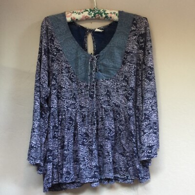 Akemi + Kin Women's Marcella Boho Peplum Peasant Top Large Paisley Print