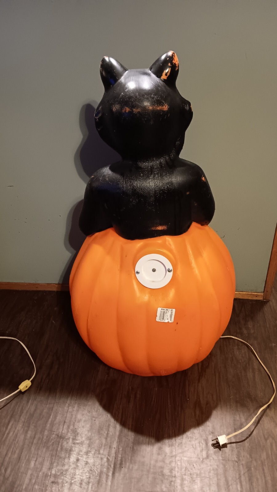 Vintage large 34" black cat and pumpkin blow mold halloween light up