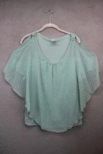 Naif Mint Green Swiss Dot Cold Shoulder Layered Top-Size XL-Cottagecore