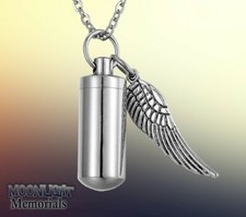 New Cylinder  Angel Wing Cremation Urn Keepsake Ash Silver Memorial Necklace
