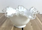 Vintage Fenton Silver Crest White Milk Glass Ruffled Edge Candy Dish Bowl 7" MCM