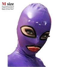 Latex Hood Back Zipper Rubber Mask Purple Cosplay Costume Club Wear Costume BDSM