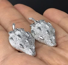 Vintage SARAH COVENTRY Silver Tone Strawberry Clip On Earrings Textured Signed