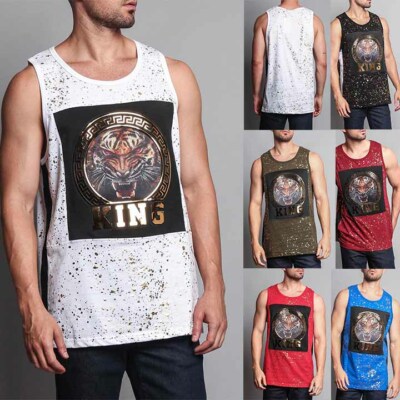Men's Tiger King 3D Embossed Foil Print Sleeveless T-shirts  Tank Top   TT54-I9H