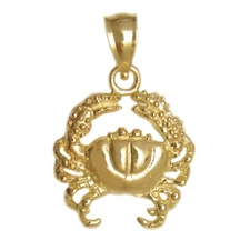 New 14k Yellow Gold Crab Charm Pendant