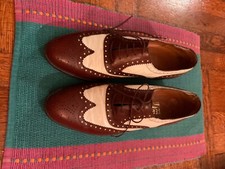 Vintage Salvatore Ferragamo mens spectator white and brown shoes