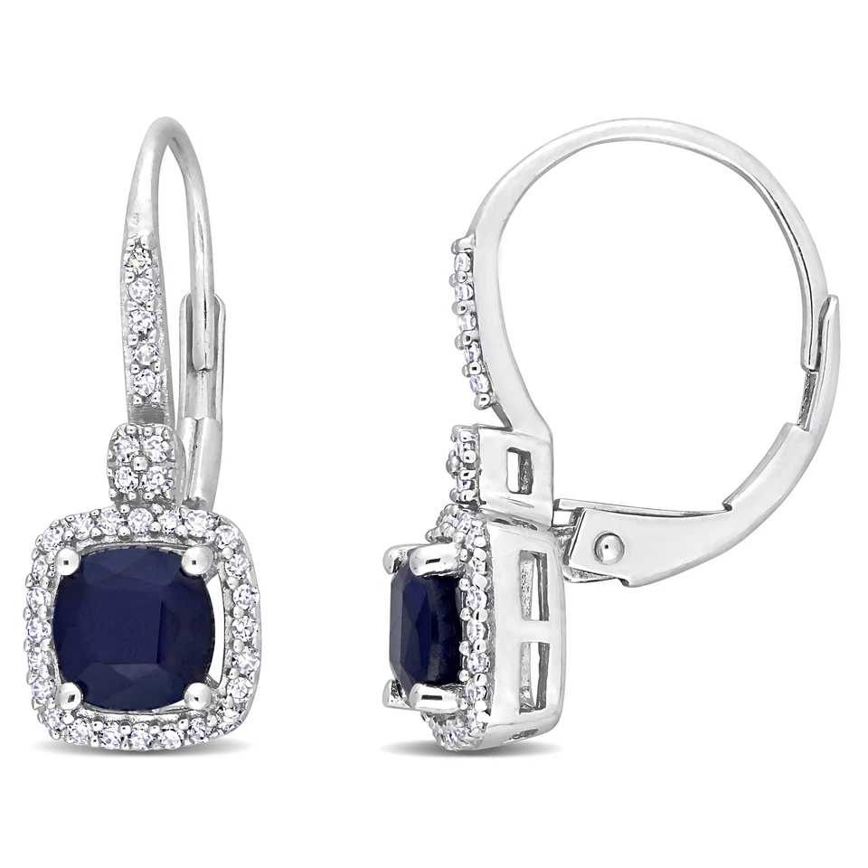 Amour 10k White Gold Sapphire and 1/5CT TDW Diamond Earrings