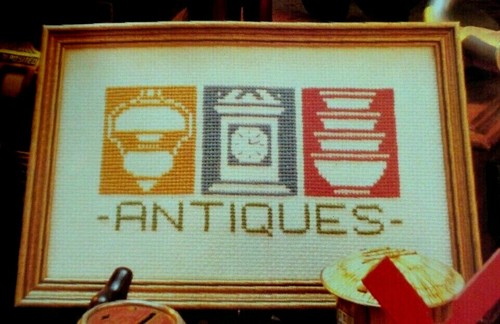Cross Stitch Pattern ANTIQUES Lamp Mixing Bowls Clock Theme Designer Linda Jary - Picture 2 of 6