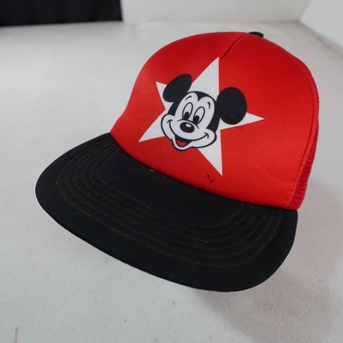 Vintage Mickey Mouse Trucker Hat Red Walt Disney World Cartoon Star Logo Cap - Picture 2 of 13