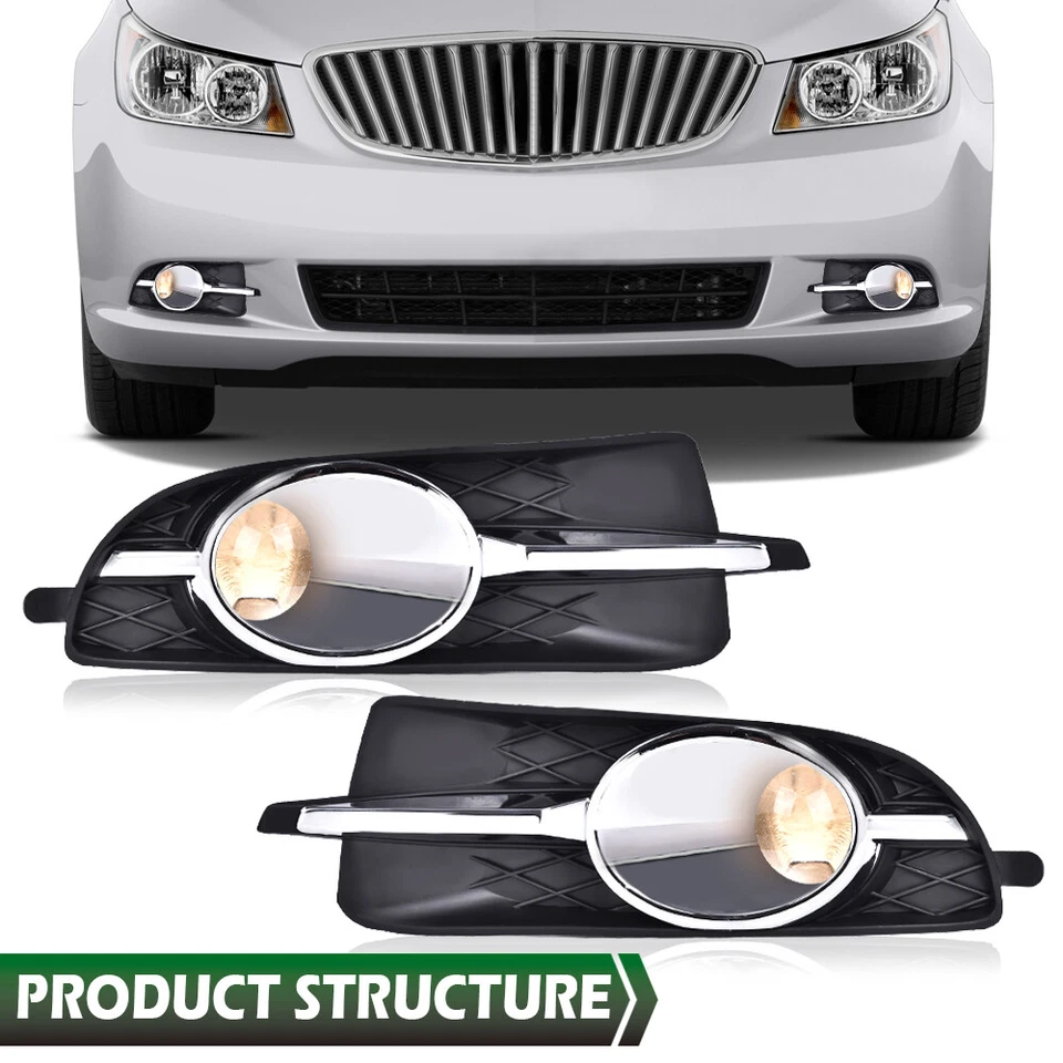 Ajuste para 2010-2013 Buick LaCrosse para-choque luzes de neblina lâmpadas de direção com lâmpadas + moldura - Imagem 2 de 4