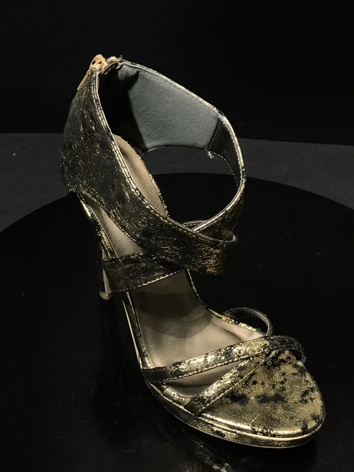 Michael Antonio Sandalia Tacones Negro Dorado Metálico Cremallera Talla US 6.5 M Foto 2 de 4