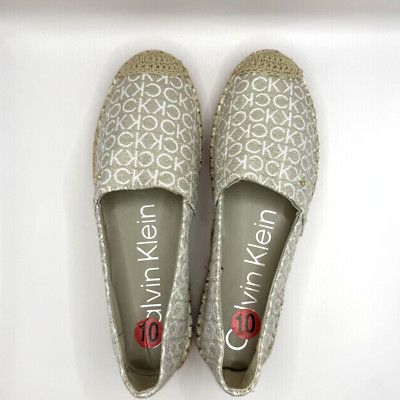 Calvin Klein CK Logo Espadrilles Women s Cream/White Slip On Sz 10 New
