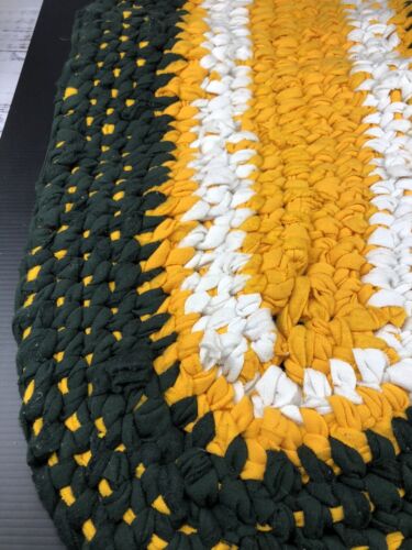 Alfombra Packers hecha a mano trenzada verde y dorada bahía ovalada 15,5 X39 pulgadas - Imagen 2 de 8