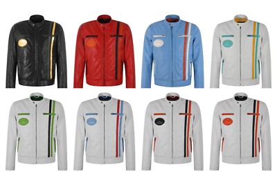 Herren SR Racing Motorrad Sport Biker Streifen klassischer Stil Echtleder Jacke