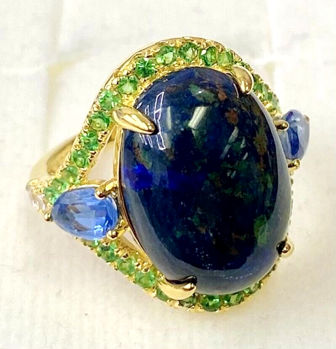 HSN Rarities Gold Plated Sterling Azurite Malachite & Multi Gemstone Ring Size 7